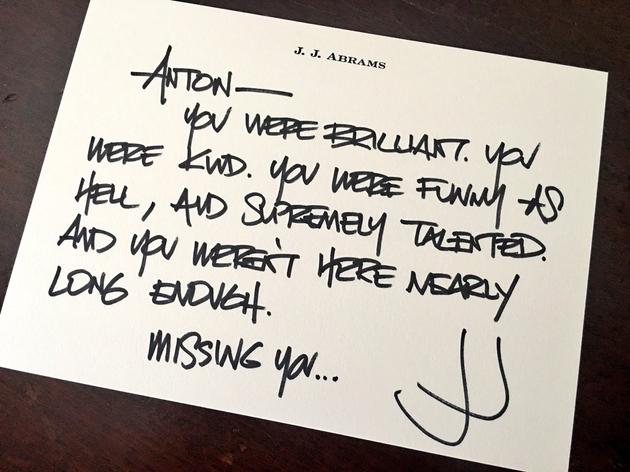 J·J·艾布拉姆斯親筆哀悼信