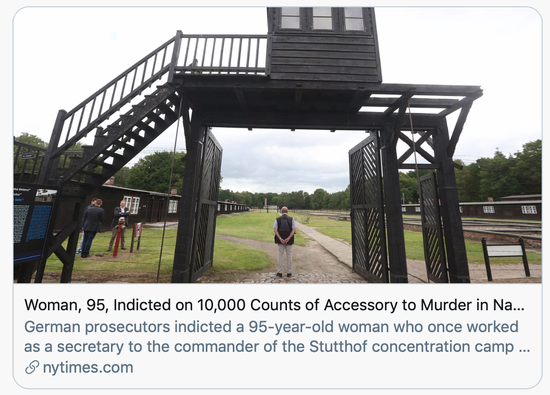 95歲女性被指控為納粹集中營(yíng)10000人大屠殺的從犯。/《紐約時(shí)報(bào)》報(bào)道截圖