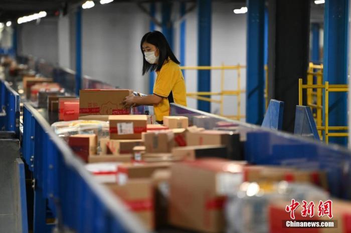 資料圖：物流工作人員分揀快件。a target='_blank' href='http://www.chinanews.com/'中新社/a記者 崔楠 攝